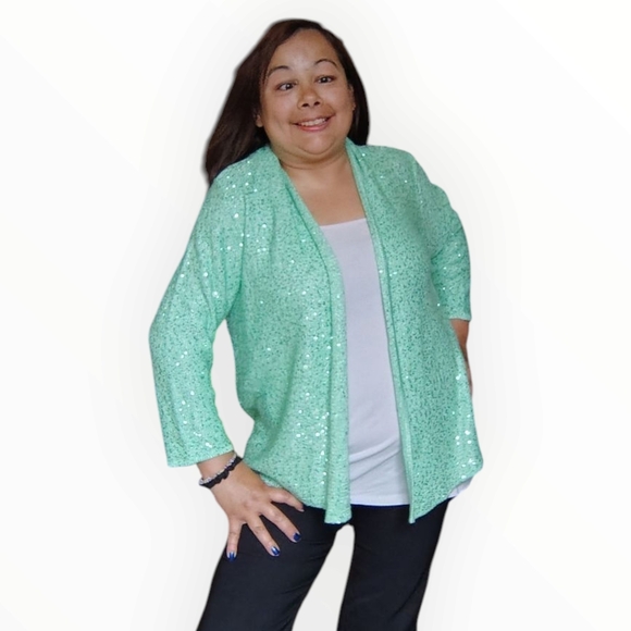 Sparkling Green Sequin Cardigan - Picture 4 of 16